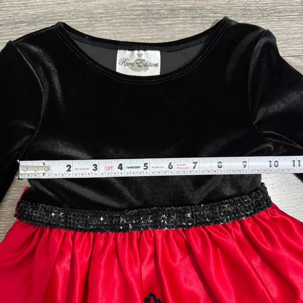 Rare Editions 4T Girls Black‎ Velvet Red Satin Paisley Sequin Holiday Dress